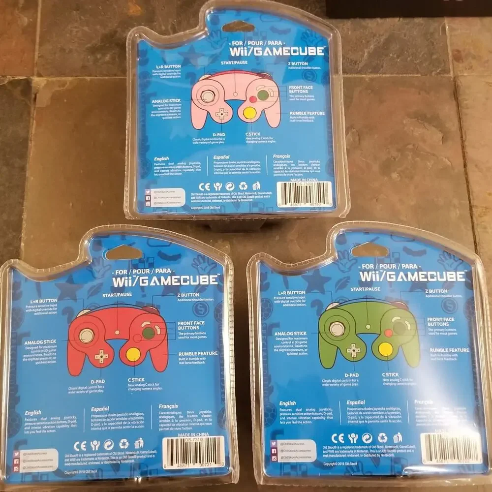 3 Gamecube Controllers - 3 Colors Bundle (NEW) - Red Green Pink - Nintendo